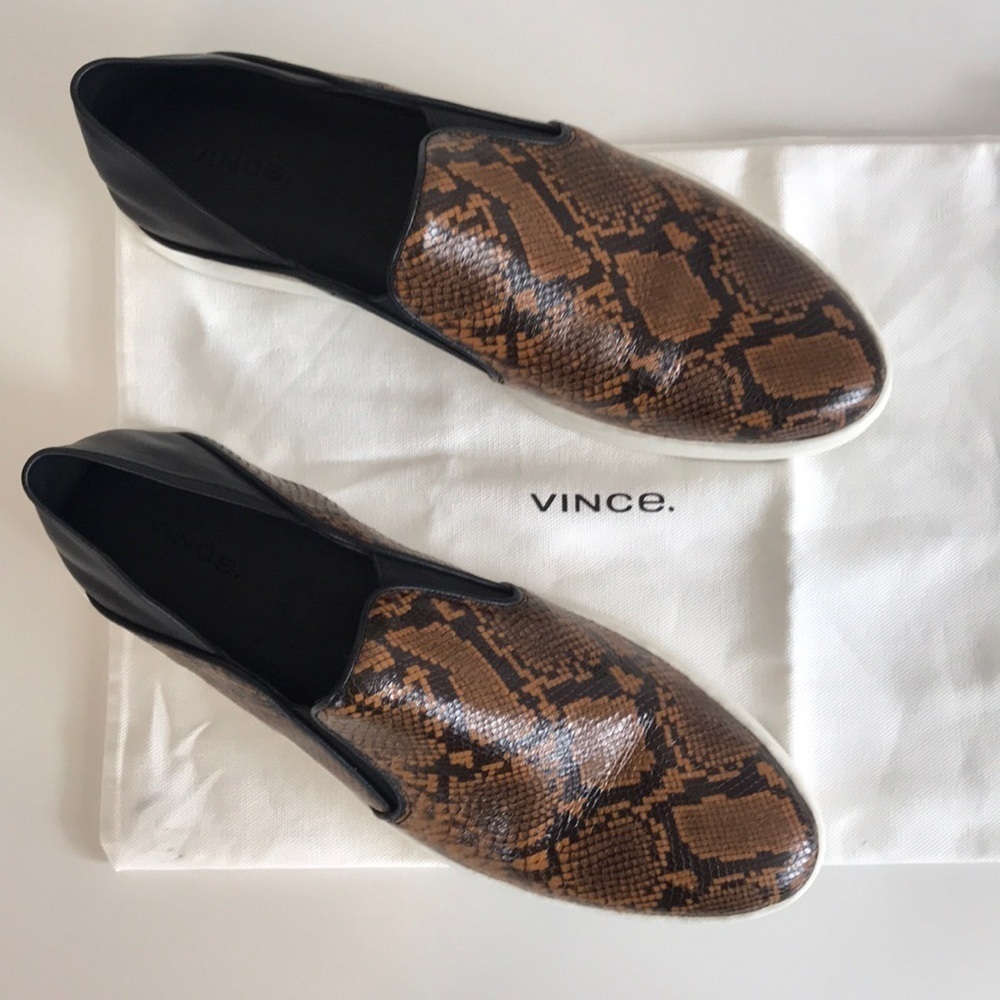 Vince Brown Leather Snake Skin Blair Sneakers